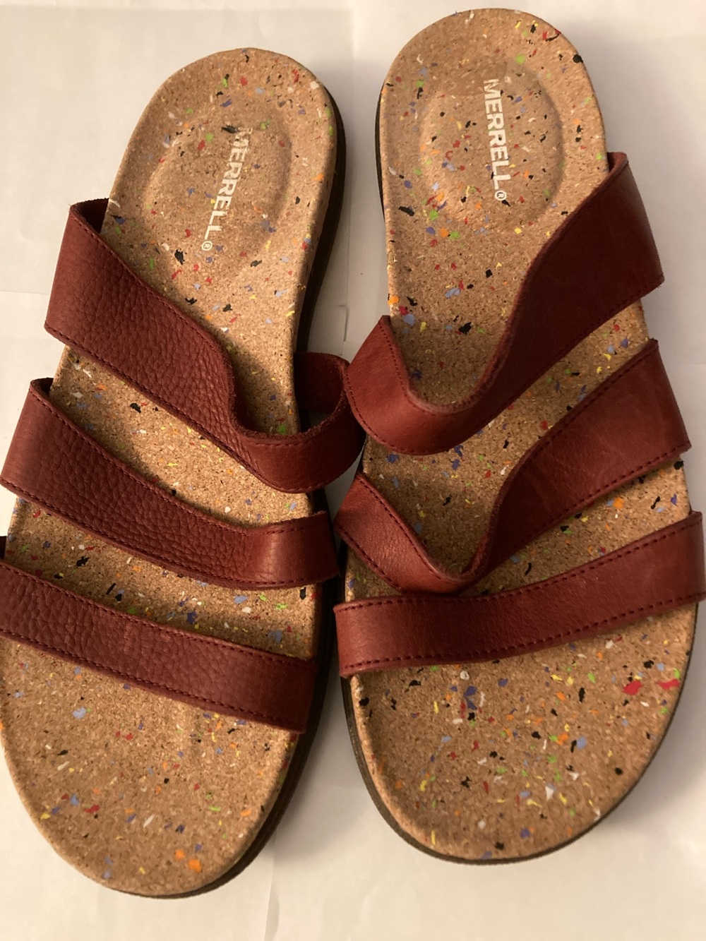 Merrell Women's Burgundy Triple-Strap Cork Footbed Slide Sandal